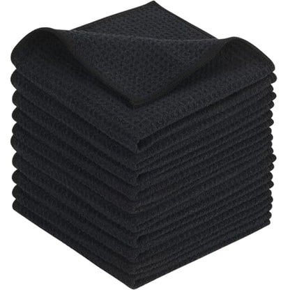 Waffle Microfiber Dish Cloths Black Kitchen Towels, Cleaning Cloth | Quick Dry Absorbent Dish Rags Dishcloths Barista Towels 12x12 Inch 10Pack - color: Black, size: 12in x 12in 10 Pack