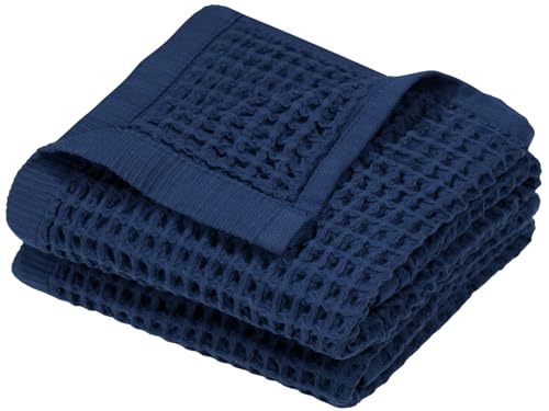 DEMMEX Organic Cotton Waffle Turkish Hand Towels for Bathroom & Kitchen, Large 20x30 in, 100% Oeko-TEX Certified Ultra Soft Turkish Cotton, Lightweight Quick Dry Waffle Weave, Set 2 (Navy Blue) - color: Navy Blue