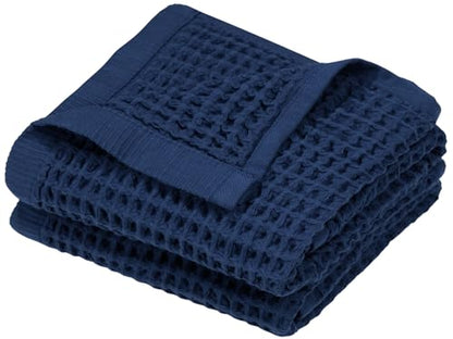 DEMMEX Organic Cotton Waffle Turkish Hand Towels for Bathroom & Kitchen, Large 20x30 in, 100% Oeko-TEX Certified Ultra Soft Turkish Cotton, Lightweight Quick Dry Waffle Weave, Set 2 (Navy Blue) - color: Navy Blue