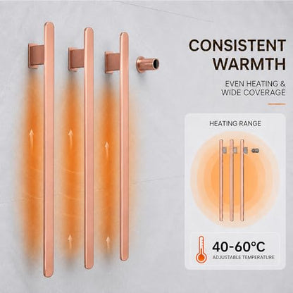 Bathroom Heated Towel Rack, Rose Gold Towel Warmer, 3 Bars, 110V | Smart Touch Control, Wall Mounted, Concealed Hardwired, Stainless Steel, Dry Towels in Modern Bathrooms, Space-Saving Design - color: Rose Gold-3 Bars