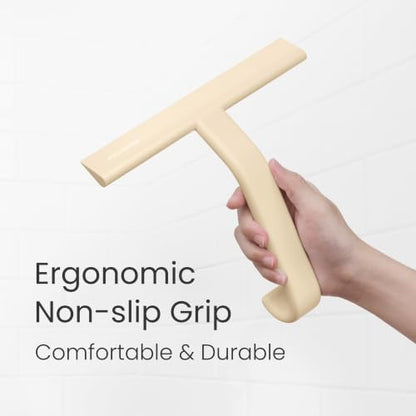JustHang Shower Squeegee with Built-in Hook, 10'' Sand Beige | Award-Winning Design, All-One-Piece Soft-Touch Silicone, for Glass Door, Bathroom, Window, Mirror, Tile Wall, Car - color: Sand Beige