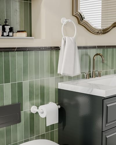 RARXTR White Toilet Paper Holder & Towel Ring SUS304 Stainless Steel 2pc Bathroom Hardware Set with Double Post Pivoting Toilet Paper Roll Holder Wall Mount & Bathroom Towel Holder Set - color: White, size: 2-Piece