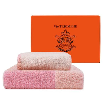 Vie Triomphe Zero Twist Towel Set 2 Pack - Pink Checkered Face Towel 14x15 & Hand Towel 14x31 - Non Twist Cotton Ultra Soft Fluffy Absorbent Bathroom Gym Travel Spa Hotel Grid Pattern 2 Piece Gift - style: 2 Pack of Zero-Twist Towels Sets: Hand Towel +Was