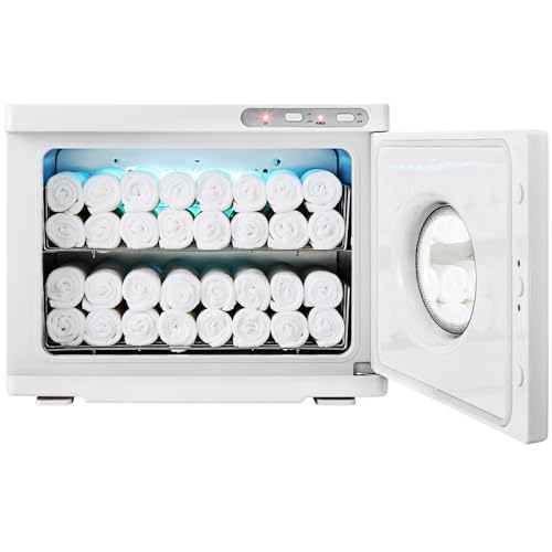 VEVOR 23L Large Capacity Hot Warmers with See Through Window, Two Stainless Steel Racks, Holds up 50-60 Towels, 2-in-1 Quick and All-Round Heating for Facials, SPA, Massage, Salon, White