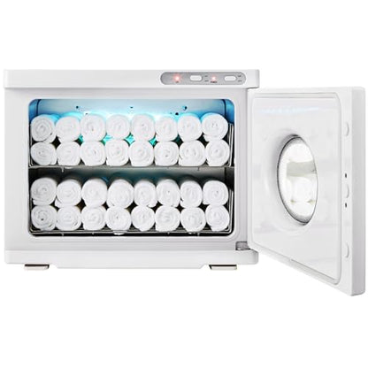 VEVOR 23L Large Capacity Hot Warmers with See Through Window, Two Stainless Steel Racks, Holds up 50-60 Towels, 2-in-1 Quick and All-Round Heating for Facials, SPA, Massage, Salon, White