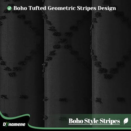 Stall Shower Curtain and Liner Set - 60 inch Wide Boho Shower Curtain and Waterproof Clear Liner, Tufted Geometric Striped Textured Tassel Shower Curtains for Bathroom, 10 Hooks, 60x72, Black - color: Black, size: 60"W x 72"L (Pack of 1)