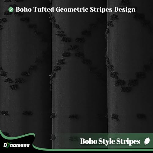 Stall Shower Curtain and Liner Set - 54 inch Wide Boho Shower Curtain and Waterproof Clear Liner, Tufted Geometric Striped Textured Tassel Shower Curtains for Bathroom, 10 Hooks, 54x72, Black - color: Black, size: 54"W x 72"L (Pack of 1)