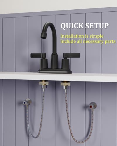 2 Pack Matte Black 4 Inch Centerset Bathroom Sink Faucet 3 Hole | Faucet for Bath Sink with Pop Up Drain and 2 Supply Hoses 2 Handle Bathroom Faucets for Sink Vanity RV Evolvegoods - color: Black-2 Pack