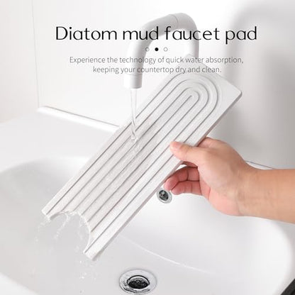 Diatomite Sink Splash Guard – Super Absorbent Kitchen & Bath Mat, Quick-Dry Non-Slip Drying Tray, Fits Most Faucets, Pet Bowl Mat, Vase Holder (White, 23.6'' x 4'') - color: White-C