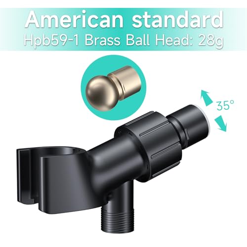 MAAYAYA Brass Ball Shower Holder, 360° Adjustable ABS Bracket, Black | MAYYAYA Holder: Solid Brass Swivel Ball; 360° Adjustable ABS Bracket; Universal 1/2" Connector; Fits Standard Shower Hoses