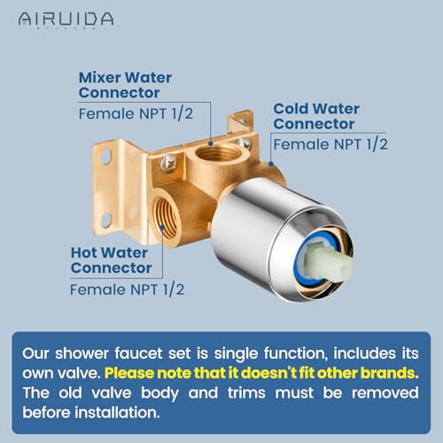 Airuida Chrome Polish Shower Faucet Set,8 Inch Shower Valve Kit | Square Showerhead,Female Thread Rough-in Valve,Bathroom Rain Shower System,Single Function Handle - color: Chrome Polish
