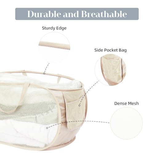 4 Pcs Durable Collapsible Laundry Baskets, Foldable Large Opening Pop Up Laundry Hamper with Pocket, Clothes Hamper with Handles for Laundry, Bathroom, Kids Room, Dorm or Travel Beige - color: 4 x Beige