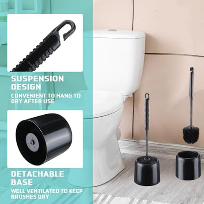 Roshtia 6 Sets Toilet Brush and Holder Set for Bathroom Cleaning Toilet Bowl Brush Scrubber with Caddy for Cleaning, 14.57 Height(Black) - color: Black