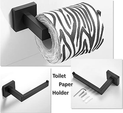 SHUNLI Black Toilet Paper Holder + Hand Towel Holder, 2 Pieces Bathroom Hardware Accessories Set, Towel Ring Towel Bar Wall Mounted, SUS304 Stainless Steel - color: Black