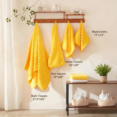 COZYART Lint Free 8 Pcs Bathroom Towels Set Ultra Soft Microfiber Yellow | Ultra Fluffy, Thick, Highly Absorbent, Fast Dry, No Shedding, No Pilling, Fade Resistant, Durable, Long-lasting - color: Yellow