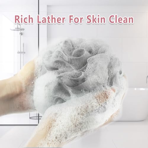 Rnoafmu Shower Loofah Bath Sponge, 60G Loofah Exfoliating Body Scrubber, 4 Color Mesh Shower Pouf Balls for Body Wash (Pink Green White Gray) - color: Pink Green White Gray