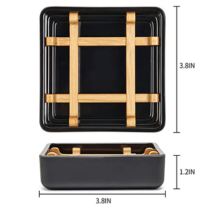 Bamboo Soap Dishes for Bar Soap Holders for Shower with Drainage for Bathroom Sink Bulk Small Wooden Soap Tray (Single Right Angle Black) - color: Single Right Angle Black