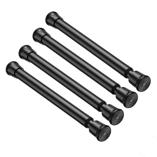 4 Pack Small Spring Tension Curtain Rod 8 to 12.5 Inch, Thin DIY Tension Rods No Drill for Slim Window Cupboard Closet Sidelights, Black - color: Black, size: 8" to 12.5"-4Pcs