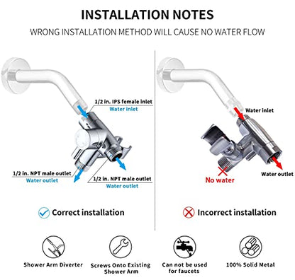 G-Promise Solid Metal Shower Head Diverter with Holder 3-Way | Spray Separately or Both, Adjustable-Angle Bracket, Anti-Leak, Smooth Knob Switch, Easy Install, Universal Replacement Part - color: Polished Chrome
