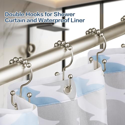 DAWNER Shower Curtain Hooks, Rust Proof Metal Easy Glide Double Rings, Stainless Steel Hangers for Bathroom Curtains, Set of 12, Brushed Nickel - color: Brushed Nickel