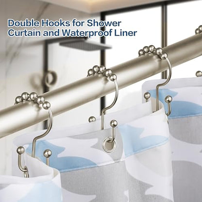 DAWNER Shower Curtain Hooks, Rust Proof Metal Easy Glide Double Rings, Stainless Steel Hangers for Bathroom Curtains, Set of 12, Brushed Nickel - color: Brushed Nickel