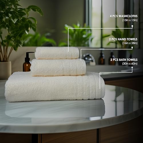 Tens Towels 8 Piece Towel Set, 2 XL Bath, 2 Hand, 4 Washcloth, Cream | 100% Cotton, Lighter Weight, Quicker to Dry, Super Absorbent, Perfect for Bathroom - color: Cream