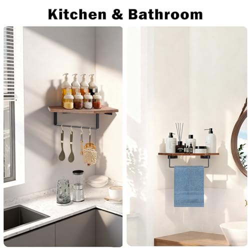 Hand Towel Holder/Towel Ring with Wooden Shelf, Hand Towel Rack, Hand Towel Hanger for Bathroom, Bath Accessories Wall Mounted, (Matte Black, 9.2"-Diamond Shaped) - size: 9.2"-Diamond Shaped