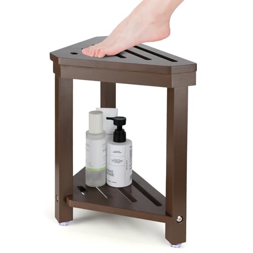Boulphia Shower Foot Rest 14in, Acacia Wood Shower Stool for Shaving Legs (Walnut) - color: Walnut