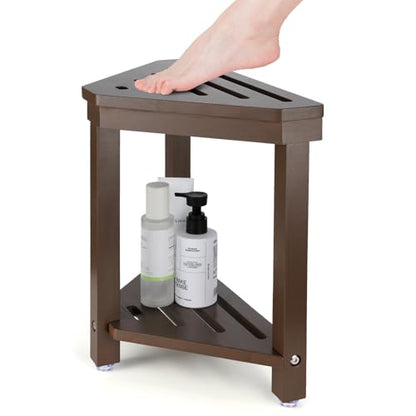 Boulphia Shower Foot Rest 14in, Acacia Wood Shower Stool for Shaving Legs (Walnut) - color: Walnut