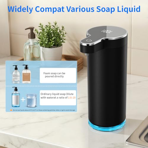 Automatic Foaming Soap Dispenser 12oz/350ml(Black) | Touchless Rechargeable Soap Dispenser for Kitchen & Bathroom, Stainless Steel, 4 Adjustable Foam Levels, USB-C - color: St-01 Foam Black