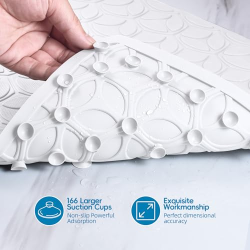 Non-Slip Rubber Bathtub Mat with Suction Cups, 16 × 28 Inch (White) | 100% Rubber, Leaf Texture. Vacuum Suction Cups. Soft on Touch. BPA/PVC-Free. Machine Wash. Safe For Bath, Shower, Pet Dogs. - color: White (Opaque), size: 28" x 16" (Rectangular)