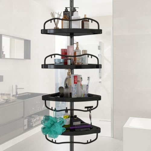Shower Caddy,Shower Caddy Tension Pole with 4 ABS Baskets,Shower Storage Shelf with 56 to 125 Inch Adjustable Stainless Pole for Bathroom Black - color: Black