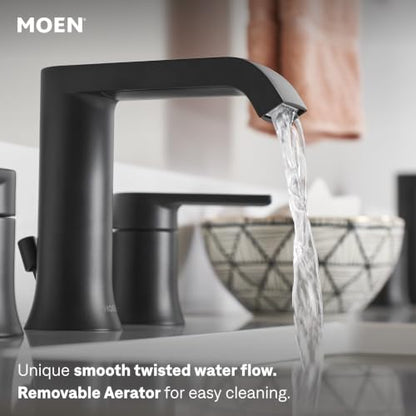 Moen Genta LX Two-Handle High Arc Widespread Bathroom Sink Faucet, for 3-Hole Setups, Valve Included, Matte Black, TV6708BL - color: Matte Black
