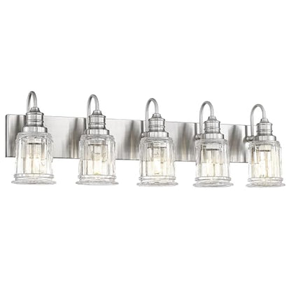 Bathroom Light Fixtures, HWH 5-Light Vanity Light, Modern Brushed Nickel Wall Lighting Over Mirror, Bell-Shaped Striped Glass, 5HZG106B-5W BN - color: Brushed Nickel, size: 5-Light