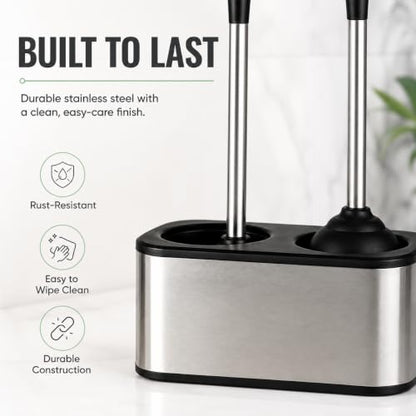 American Dream Toilet Plunger and Bowl Brush Combo – 2-in-1 Bathroom Cleaning Set with Holder, Compact Space-Saving Toilet Brush & Heavy-Duty Plunger for Home & Office