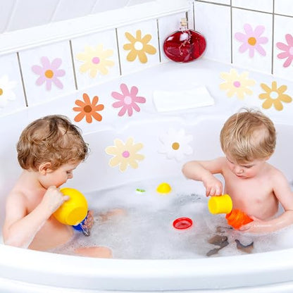 72 Pcs Flower Non Slip Bathtub Sticker,Safety Shower Treads Adhesive Appliques with Scraper Adhesive Star Flower Cute Bathtub Decals Bath Tread for Bathroom and Other Slippery Surfaces(Colorful)