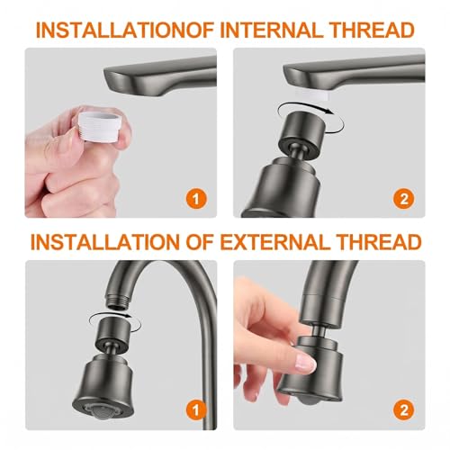 Metal Swivel Sink Faucet Aerator Extender for Kitchen Bathroom | 360° Swivel Faucet Nozzle with 55/64'' Female Thread, Dual Modes Sink Sprayer Attachment, Anti-clogging Design, Gun Gray - color: Gun Gray