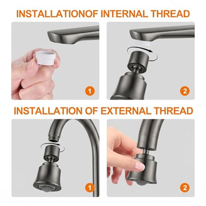 Metal Swivel Sink Faucet Aerator Extender for Kitchen Bathroom | 360° Swivel Faucet Nozzle with 55/64'' Female Thread, Dual Modes Sink Sprayer Attachment, Anti-clogging Design, Gun Gray - color: Gun Gray