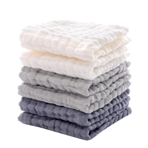 Cotton washcloths, face Cleaning Cloths,Bath Small Towels,6 Pack, 12x12 Inches - color: Grey