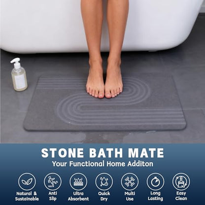 Stone Bath Mat,Diatomaceous Earth Shower Mat,Fast-Drying Stone Bathroom Floor Mat,Absorbent Non-Slip Diatomite Mats for Bathtub,Grey Wave Line - color: Grey Wave Line-24*16-1 Pack