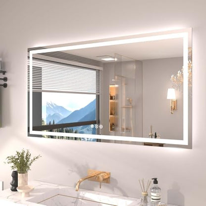 Snowdool 55 x 30 in LED Bathroom Mirror, Front and Backlit, Anti-Fog | Front and Backlit, 3 Color Temperatures, Anti-Fog, Tempered Glass - size: 55"L x 30"W