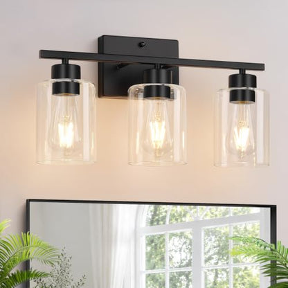 3-Light Bathroom Light Fixtures, Modern Black Vanity Light with Clear Glass Shades for Bathroom Vanity Lighting - color: Matte Black, size: 3-light