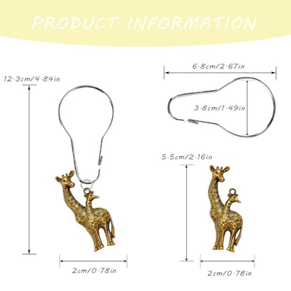 Giraffe Shower Curtain,12 Pcs Giraffe Shower Curtain Hooks Animal Forest Park Theme Decor, House Bathroom Decor Accessorie, Giraffe Bathroom Set Stainless Steel Ring Rustproof (Bronze)