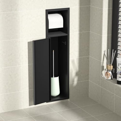 in Wall Toilet Paper Holder w/Cabinet for Bathroom Remodel | Over-mounted Toilet Roll Holder, 304 Stainless Steel Tissue Paper Holder with Dispenser (Matte Black) - color: Matte Black