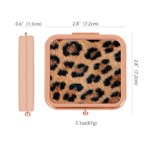 Cheetah Leopard Brown Print Foldable Travel Pocket Mirror Square Metal Portable Mini Makeup Double Sided Handheld Magnifying, 2.8 in - color: Leopard Brown Print