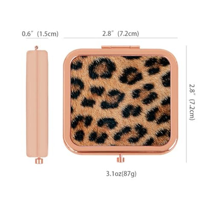 Cheetah Leopard Brown Print Foldable Travel Pocket Mirror Square Metal Portable Mini Makeup Double Sided Handheld Magnifying, 2.8 in - color: Leopard Brown Print