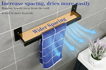 Vanloory Self Adhesive 12 Inches Square Towel Bar + 6 Pcs Adhesive Square Coat Hooks, Sturdy No Drilling Towel Rack and Robe Hook Premium 304 Stainless Steel Bathroom Accessories for Bathroom Kitchen