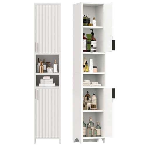 67'' Tall Bathroom Storage Cabinet, White Cabinet Organizer with Doors | Adjustable Shelves, Narrow Storage Cabinet, Slim Freestanding Storage Cabinet for Small Spaces, Living Room, Kitchen