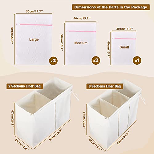 Greenstell Laundry Hamper with Lid, 125L Large Clothes Hamper with 3 Section & 2 Section Removable Liner Bags & 5 Mesh Laundry Bags, Handwoven Synthetic Rattan Divided Laundry Basket, Gray - color: Gray