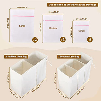 Greenstell Laundry Hamper with Lid, 125L Large Clothes Hamper with 3 Section & 2 Section Removable Liner Bags & 5 Mesh Laundry Bags, Handwoven Synthetic Rattan Divided Laundry Basket, Gray - color: Gray
